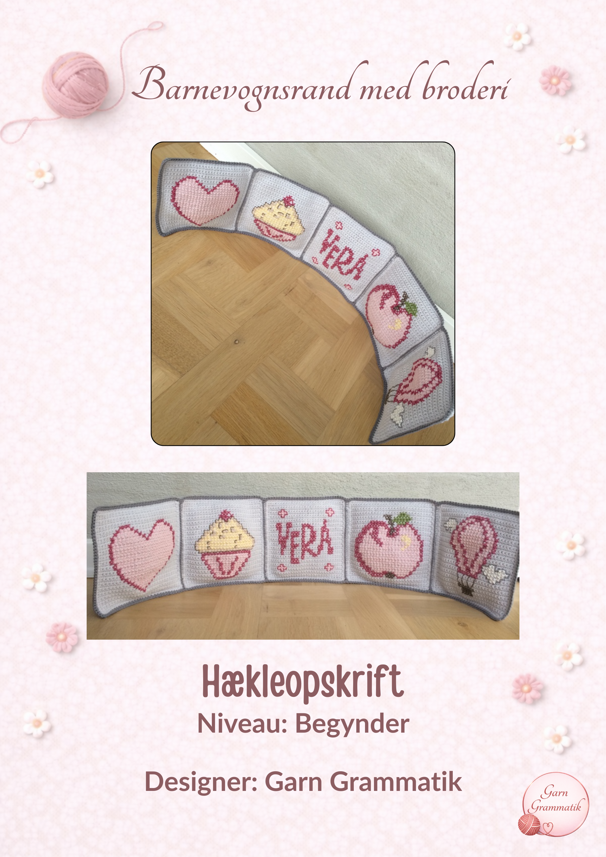 Barnevognsrand med 19 broderimønstre