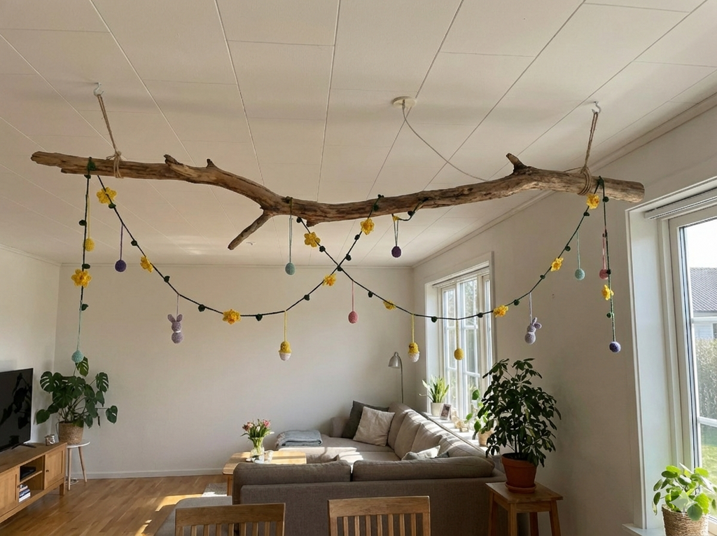 Påskeranke med hæklet påskepynt