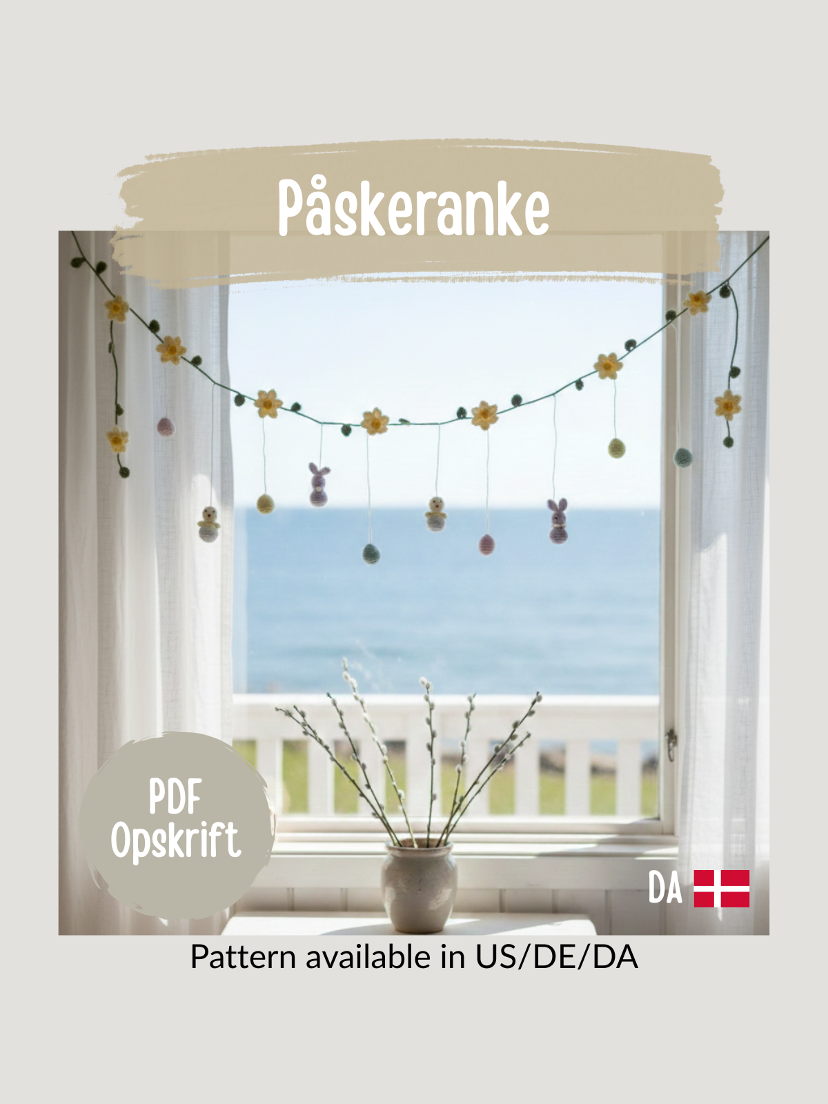 Påskeranke med hæklet påskepynt