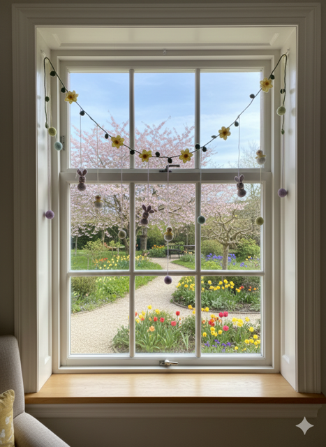 Påskeranke med hæklet påskepynt