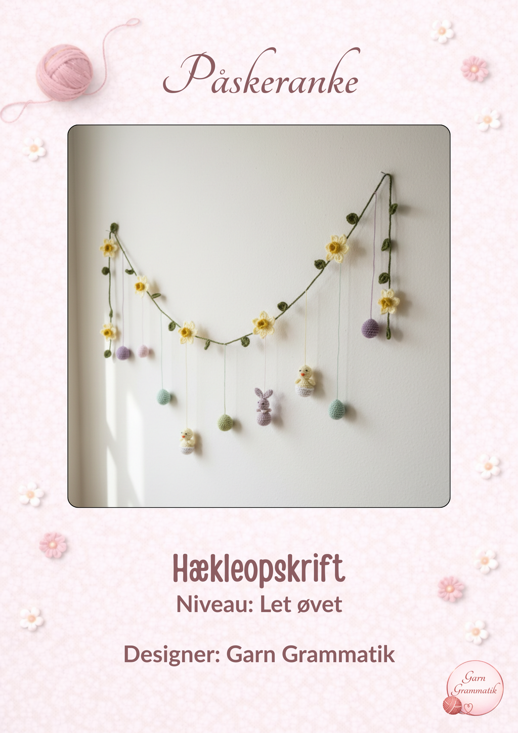 Påskeranke med hæklet påskepynt